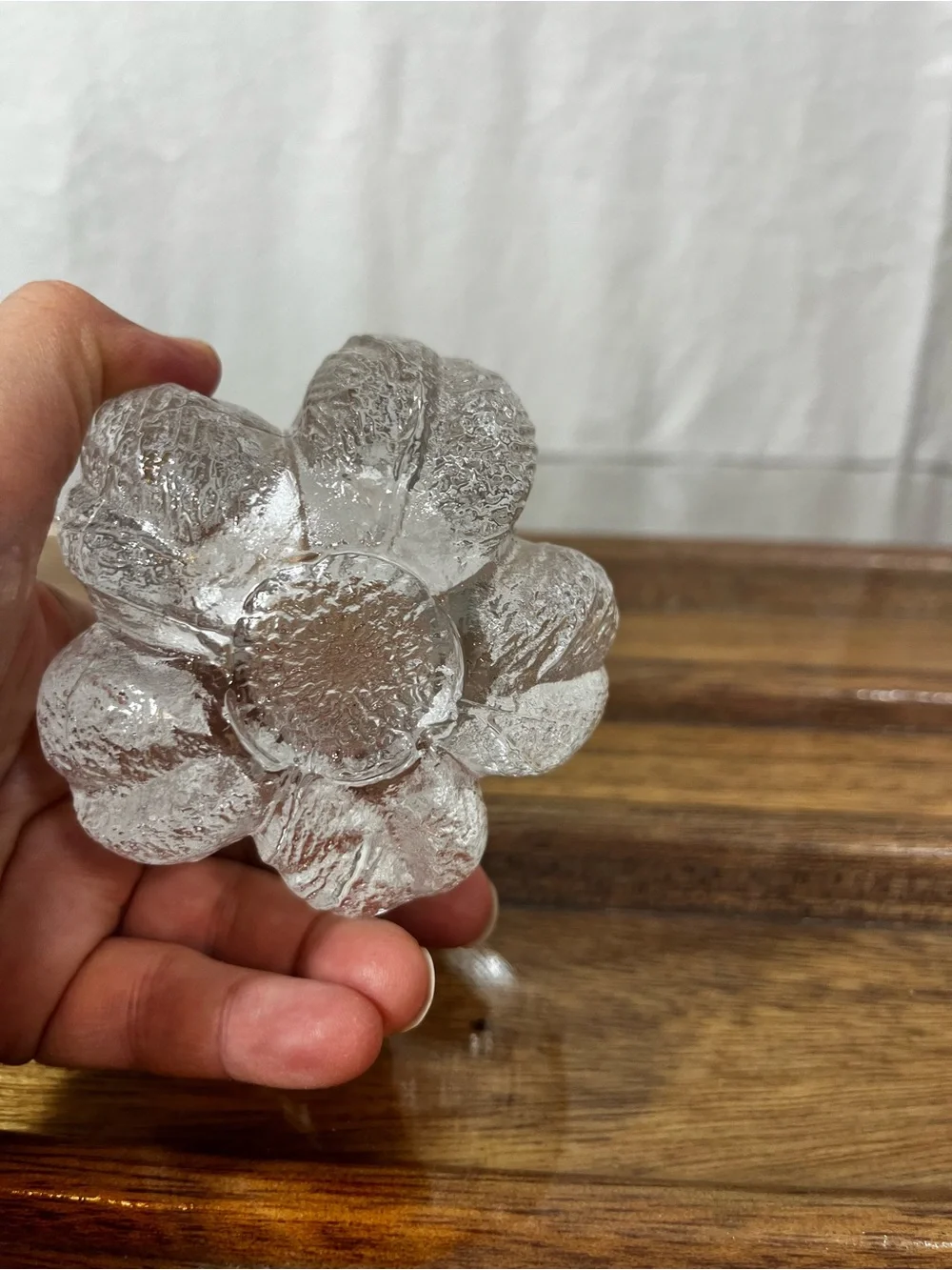Vintage Clear Textured Ice Glass Tulip Lotus Votive Tealight Candle Holder